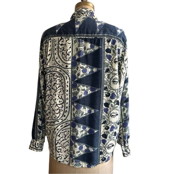 90s Instyle Long sleeve abstract pattern grey and black Rayon button down size M - Picture 5 of 11